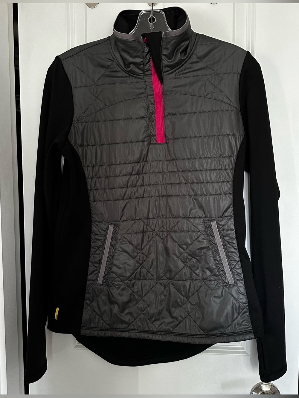 Lole Quilted 1/4 Zip Fleece Performance Pullover Jacket Black Grey Size Medium